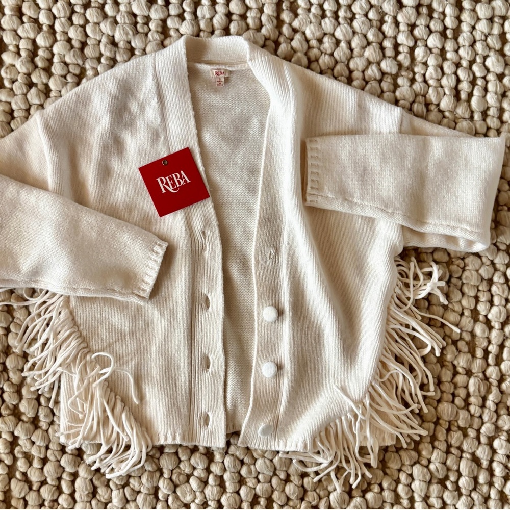 Reba Women's Cream Fringe Cardigan